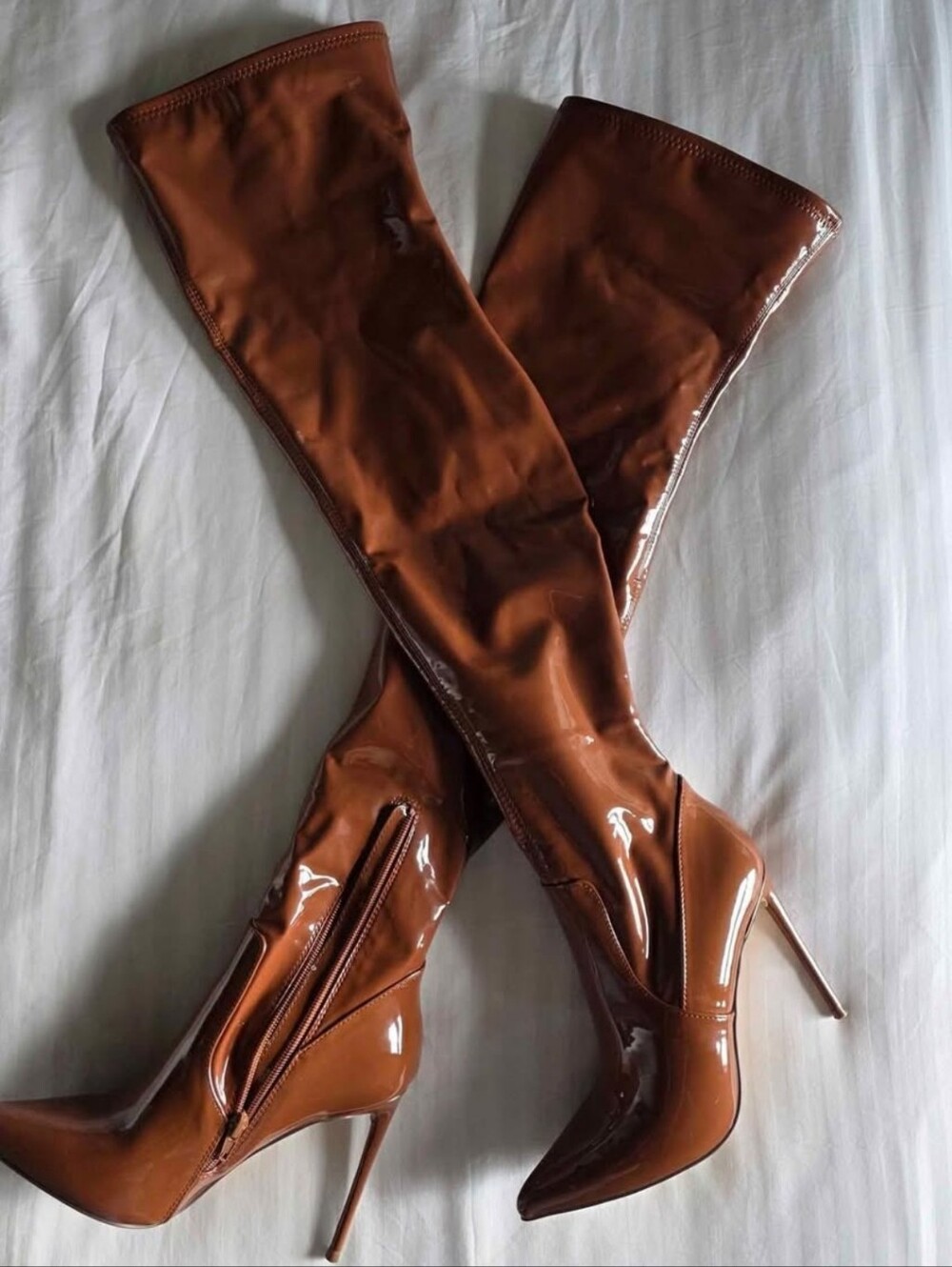 Steve Madden - Vava Over-the-Knee Thogh High Patent Boots - Brown Size 7.5